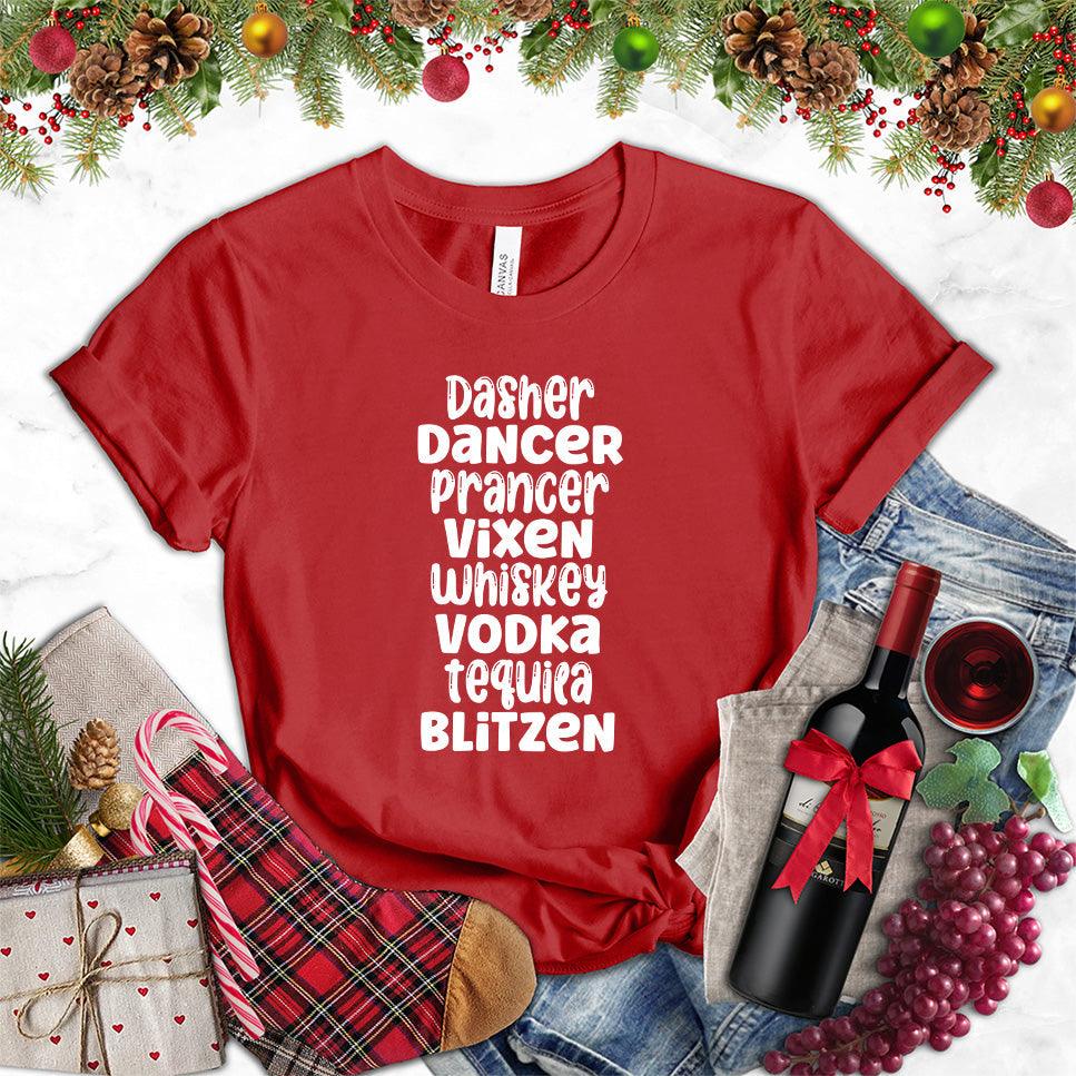 Dasher Dancer Prancer Vixen Whiskey T-Shirt - Brooke & Belle
