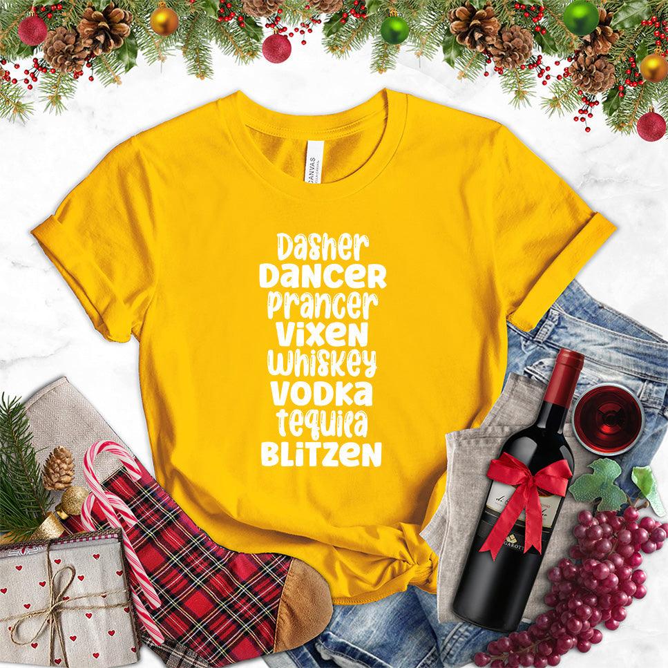 Dasher Dancer Prancer Vixen Whiskey T-Shirt - Brooke & Belle