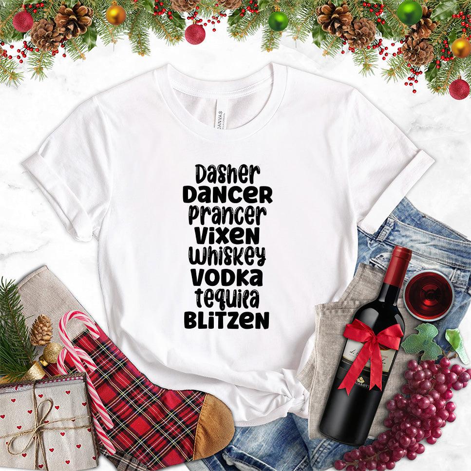 Dasher Dancer Prancer Vixen Whiskey T-Shirt - Brooke & Belle