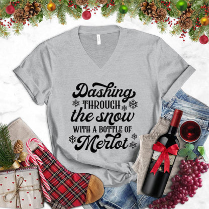 Dashing Through The Snow With A Bottle Of Merlot V-Neck - Brooke & Belle