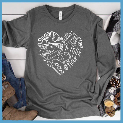 Bakery Heart Long Sleeves Deep Heather - Trendy long-sleeve tee with playful baking-themed graphics, perfect for casual style.