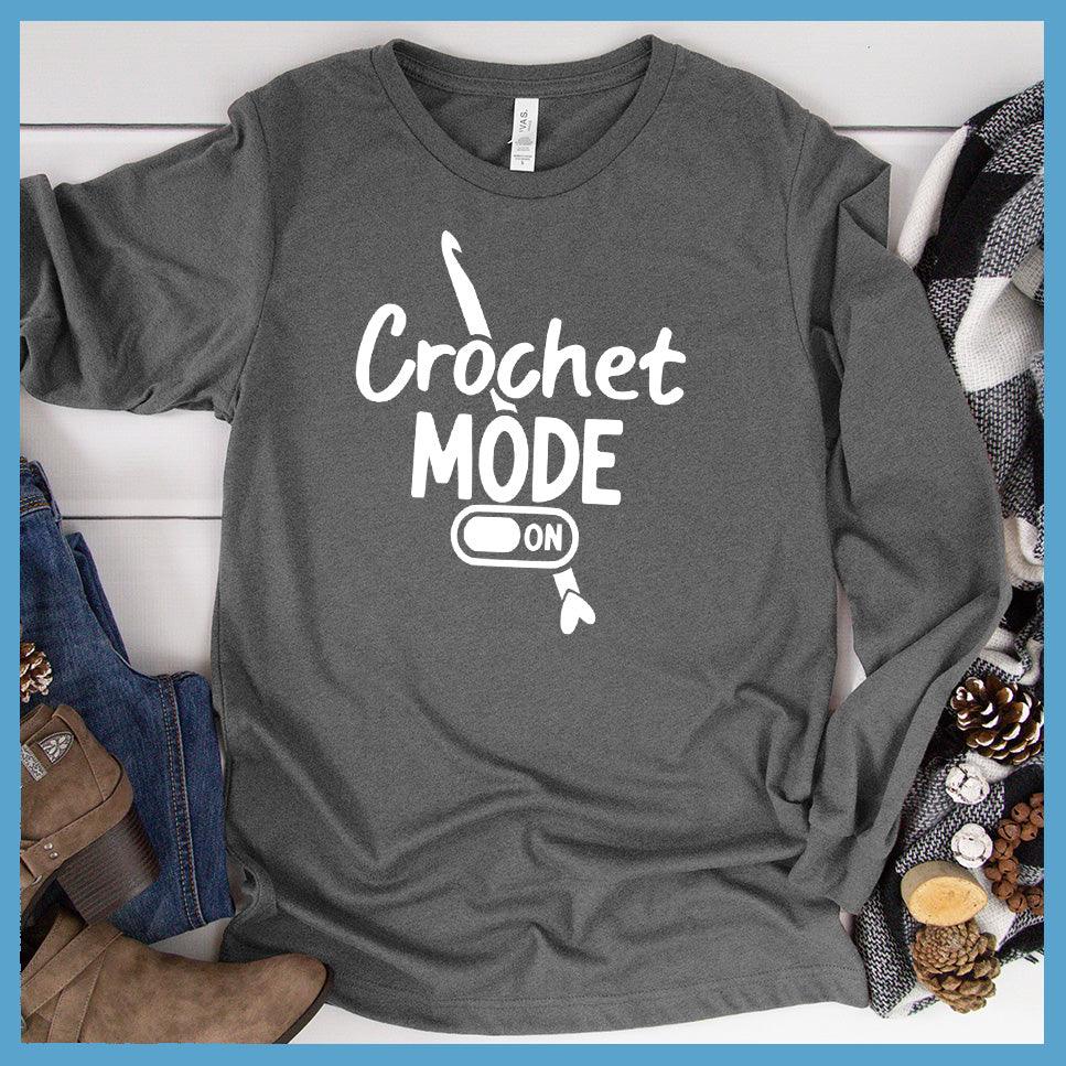 Crochet Mode ON Long Sleeves Deep Heather - Long-sleeve top with "Crochet Mode ON" design for craft enthusiasts.