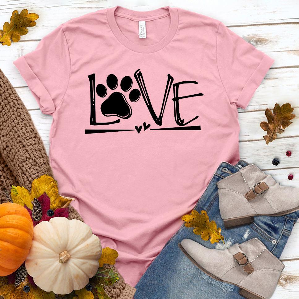 Dog Love T-Shirt Pink - Stylish Dog Love T-Shirt with a paw print and heart design, great for dog owners