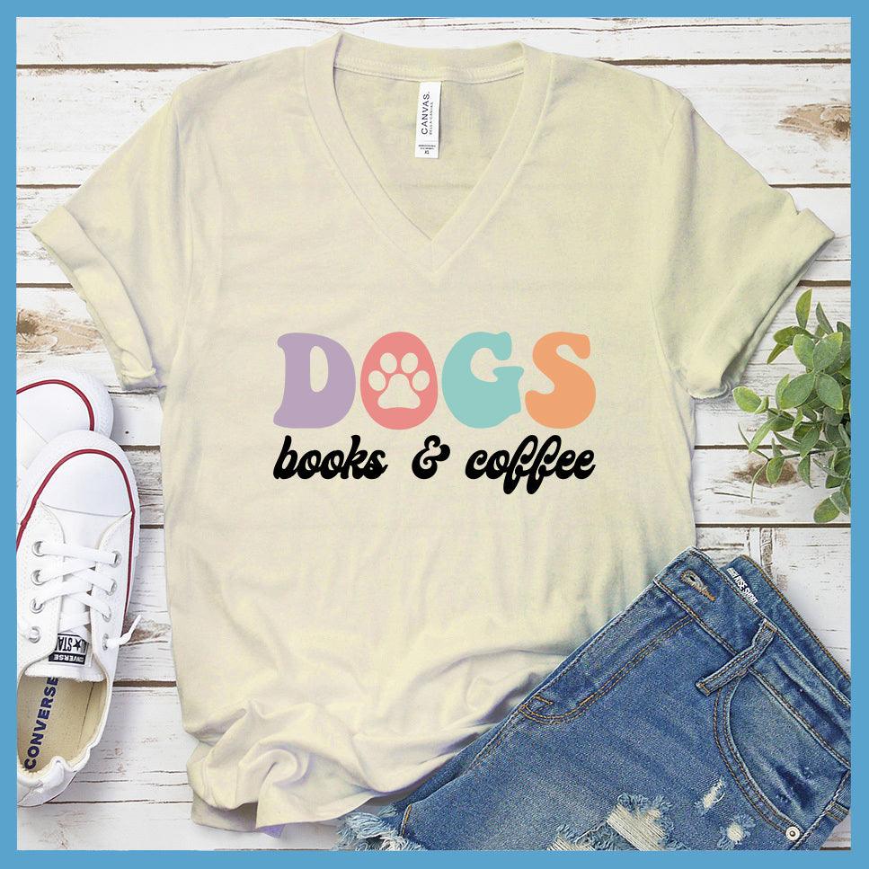 Dogs Books & Coffee Colored Print V-Neck