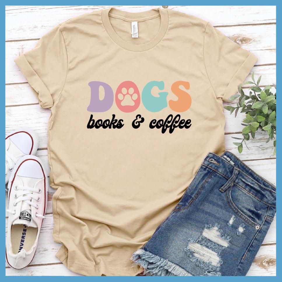 Dogs Books & Coffee Colored Print T-Shirt