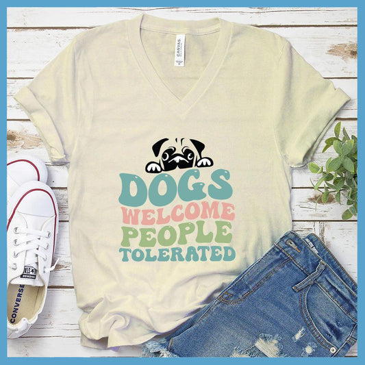 Dogs Welcome People Tolerated Colored Print V-Neck - Brooke & Belle