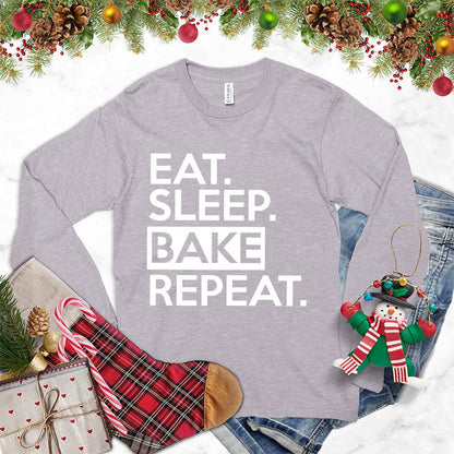Eat Sleep Bake Repeat Long Sleeves Storm - Fun long-sleeve shirt with "Eat Sleep Bake Repeat" slogan for baking lovers