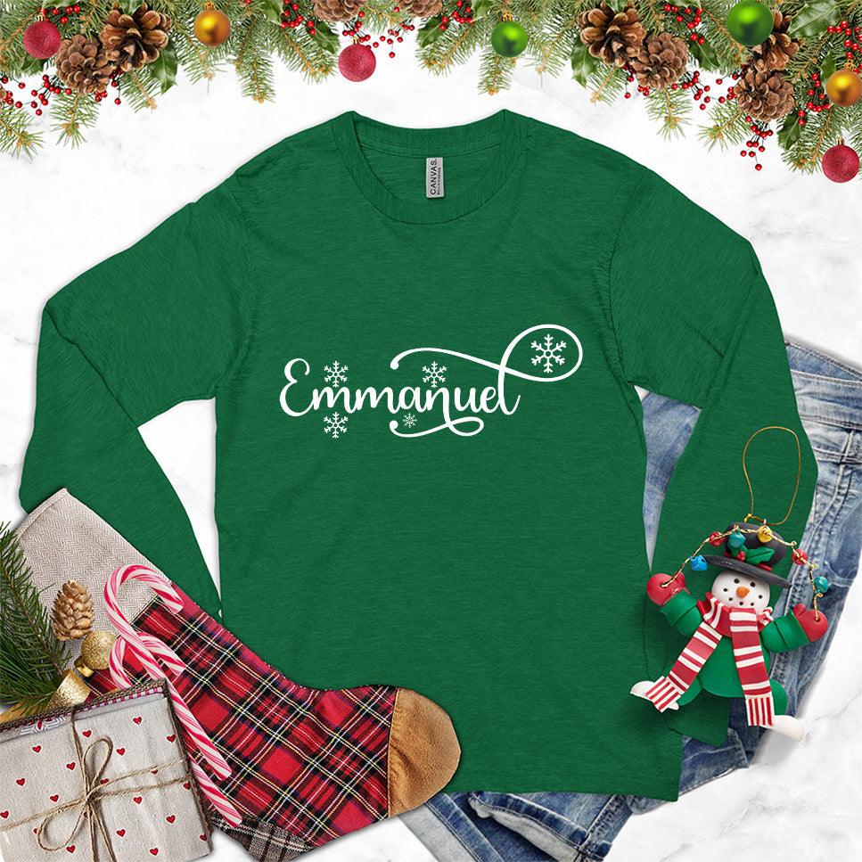 Emmanuel Long Sleeves Kelly - Elegant script "Emmanuel" design on long sleeve unisex tee for all seasons.
