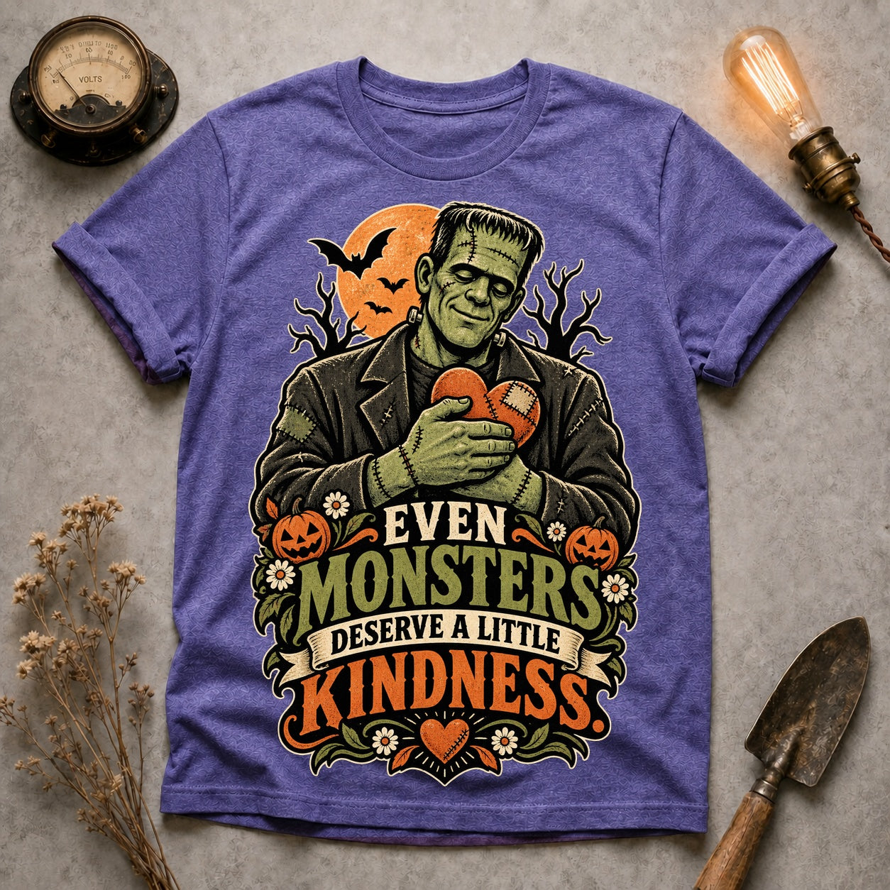 Monsters Deserve Kindness T-shirt - Heather Purple - Brooke & Belle