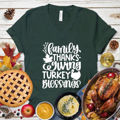 Family Thanksgiving Turkey Blessings Version 2 V-Neck - Brooke & Belle