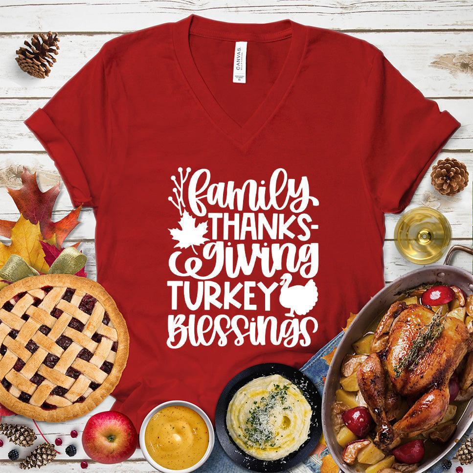 Family Thanksgiving Turkey Blessings Version 2 V-Neck - Brooke & Belle
