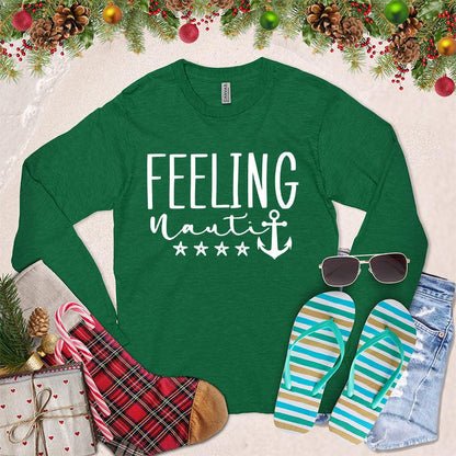 Feeling Nauti Long Sleeves Kelly - Unisex Feeling Nauti long sleeve shirt with maritime design on festive background.