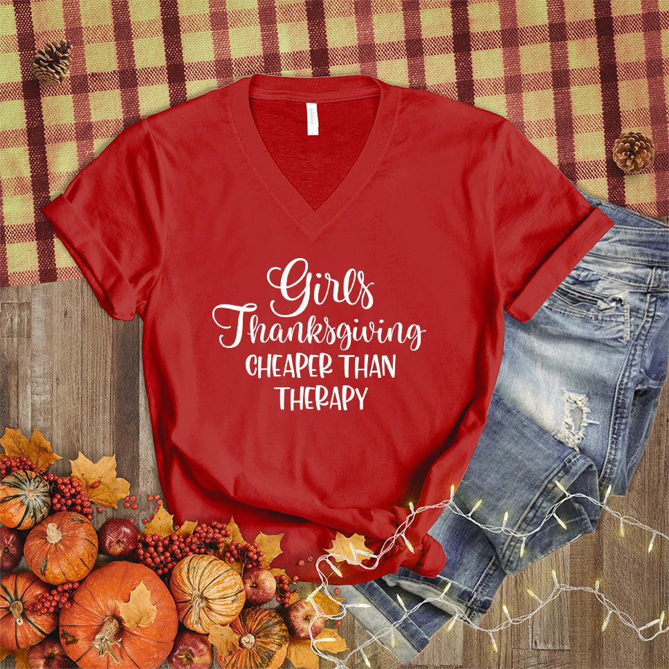 Girls Thanksgiving Cheaper Than Therapy V-Neck - Brooke & Belle
