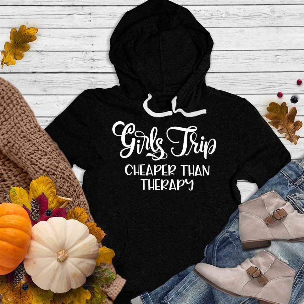 Girls Trip Hoodie Black - Friendly group adventure-themed hoodie with fun slogan.