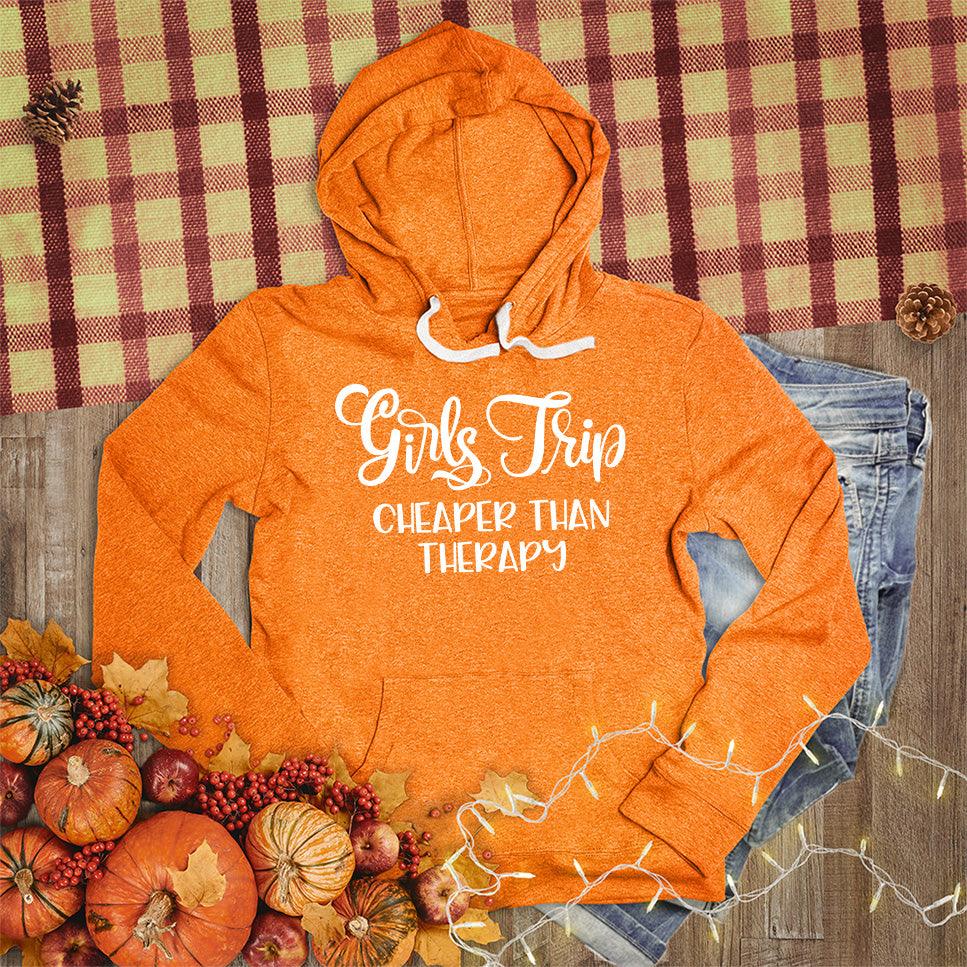 Girls Trip Hoodie Orange - Friendly group adventure-themed hoodie with fun slogan.