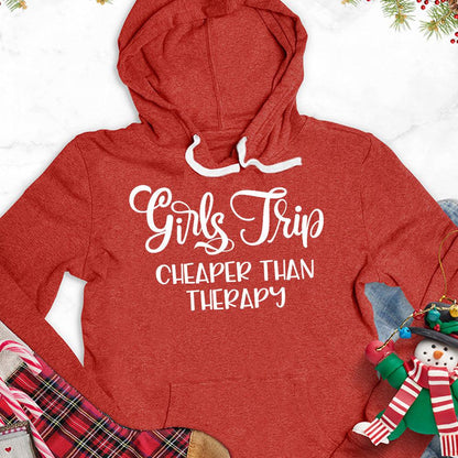 Girls Trip Hoodie Red - Friendly group adventure-themed hoodie with fun slogan.