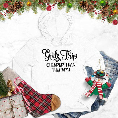 Girls Trip Hoodie White - Friendly group adventure-themed hoodie with fun slogan.