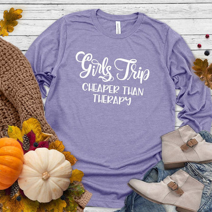 Girls Trip Long Sleeves Dark Lavender - Comfy long sleeve top with Girls Trip - Cheaper Than Therapy design perfect for group travel.