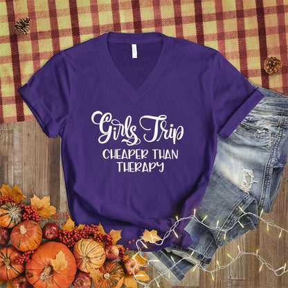 Girls Trip V-Neck Team Purple - Girls Trip V-Neck T-shirt with fun quote, ideal for group travel and bonding.