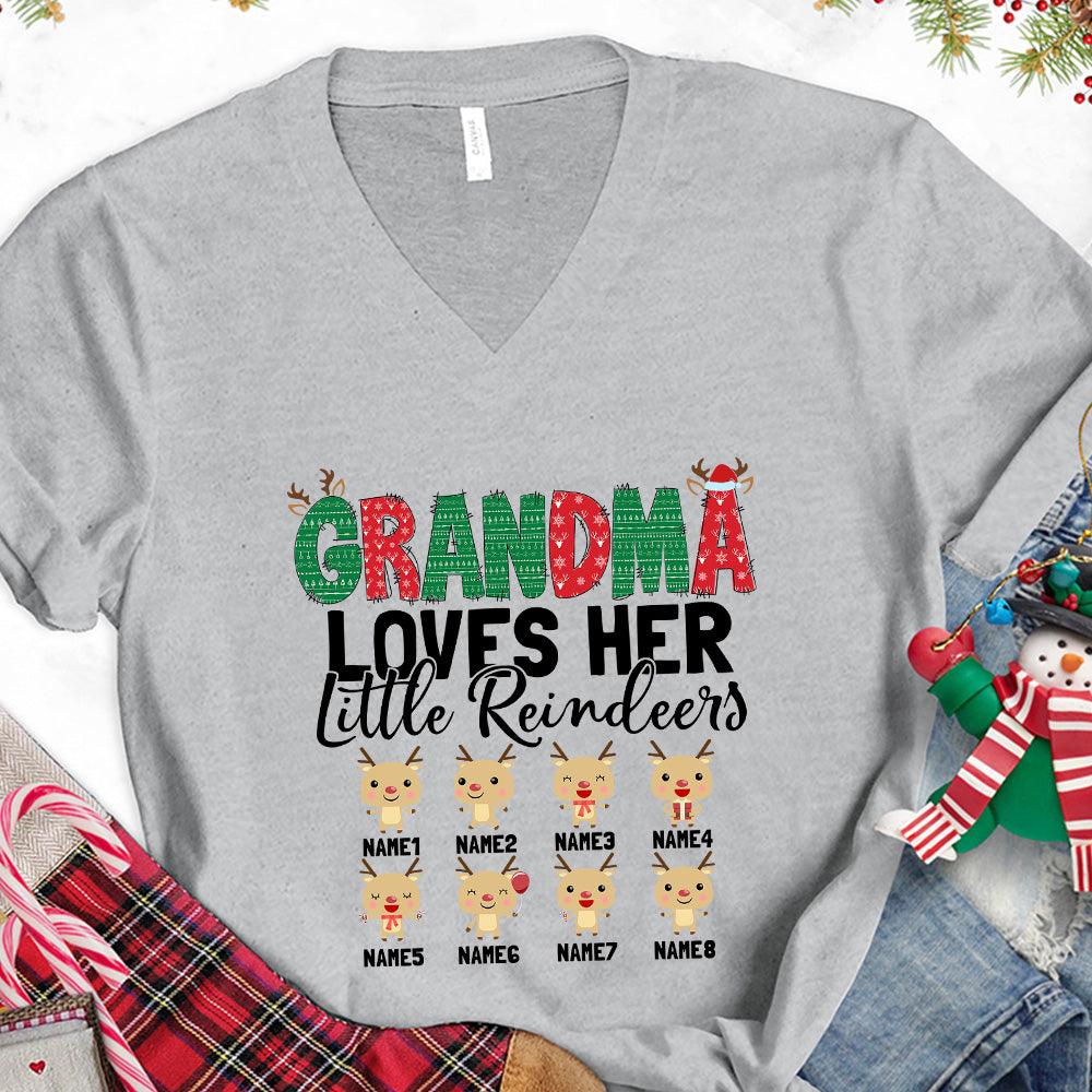 Grandma Loves Her Little Reindeers Version 1 Colored Edition Personalized V-Neck - Brooke & Belle