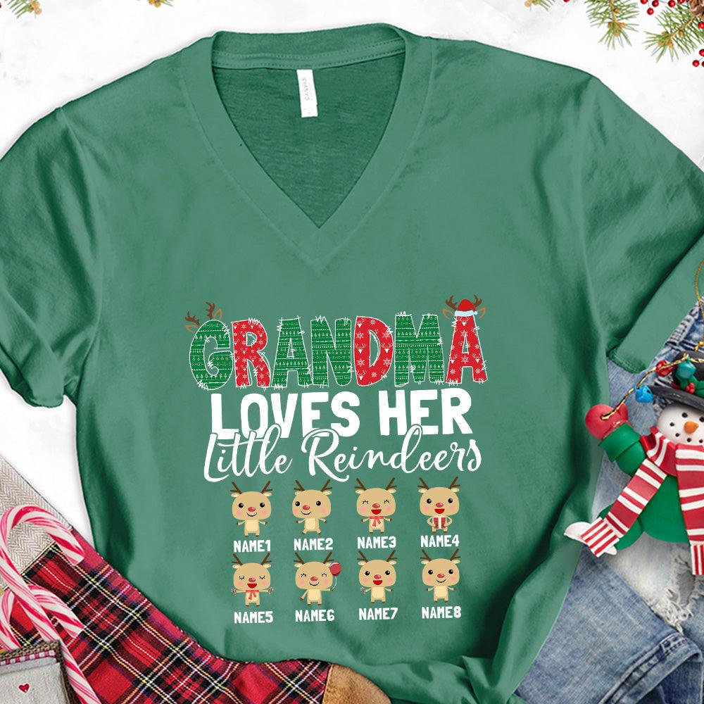 Grandma Loves Her Little Reindeers Version 1 Colored Edition Personalized V-Neck - Brooke & Belle