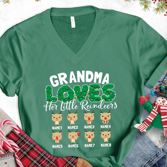 Grandma Loves Her Little Reindeers Version 2 Colored Edition Personalized V-Neck - Brooke & Belle