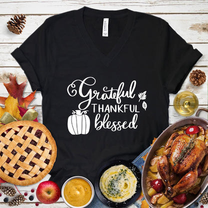 Grateful Thankful Blessed V-Neck - Brooke & Belle