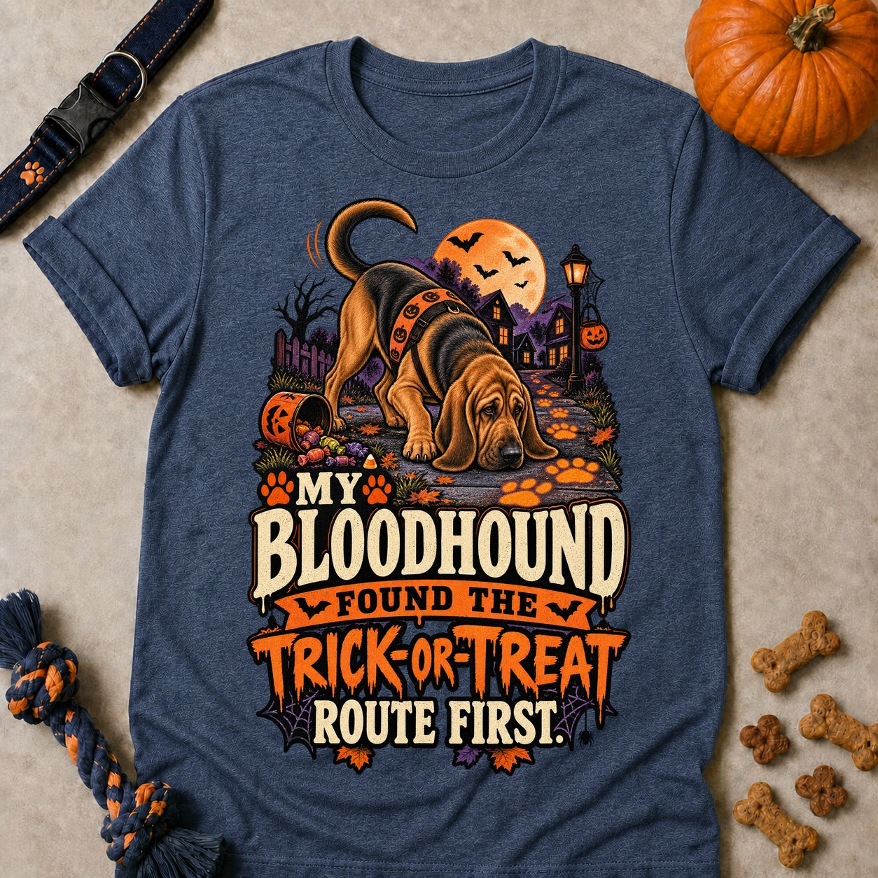 Trick-Or-Treat Route T-shirt - Heather Navy - Brooke & Belle
