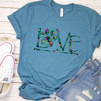 Dog Love Floral Colored Print T-Shirt