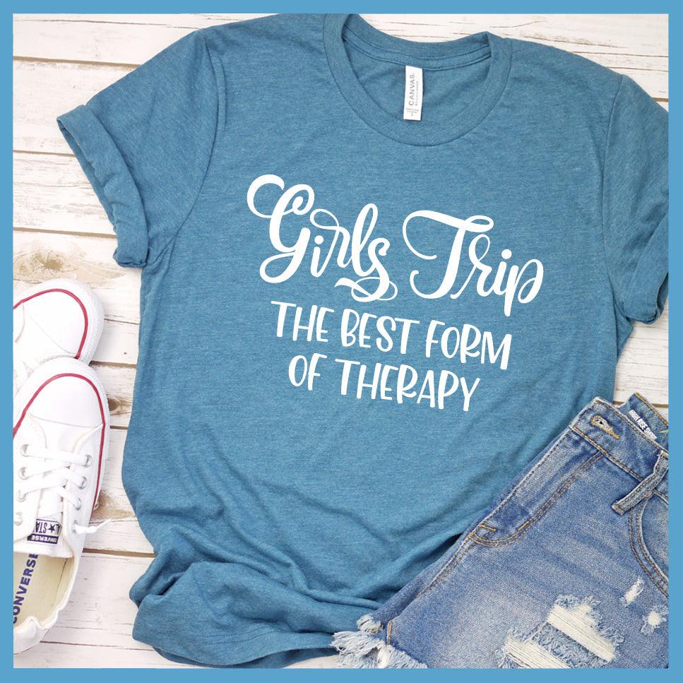 Girls Trip - The Best Form Of Therapy T-Shirt Heather Deep Teal - Fashionable graphic tee with Girls Trip Therapy quote, ideal for friend getaways