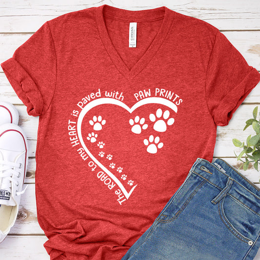 The Way To My Heart Is Paved With Paw Prints V-Neck