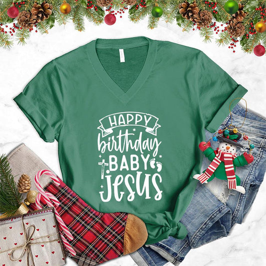 Happy Birthday Baby Jesus V-Neck - Brooke & Belle