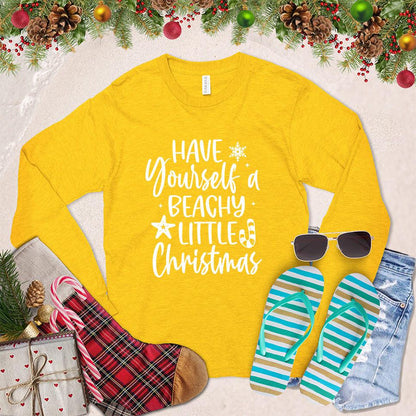 Have Yourself A Beachy Little Christmas Long Sleeves Gold - Graphic long sleeve tee with whimsical Christmas and beach-themed design