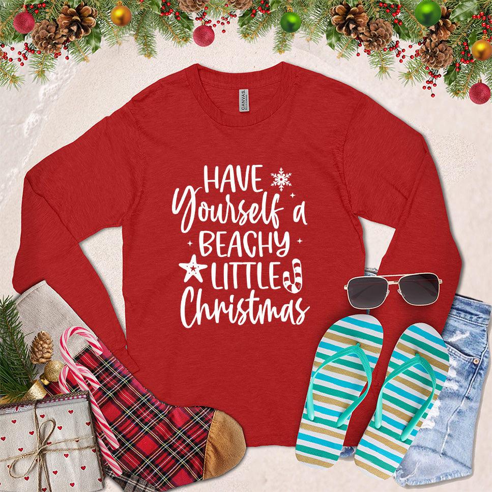 Have Yourself A Beachy Little Christmas Long Sleeves Red - Graphic long sleeve tee with whimsical Christmas and beach-themed design