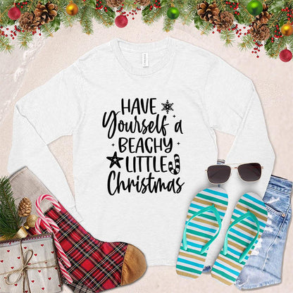 Have Yourself A Beachy Little Christmas Long Sleeves White - Graphic long sleeve tee with whimsical Christmas and beach-themed design