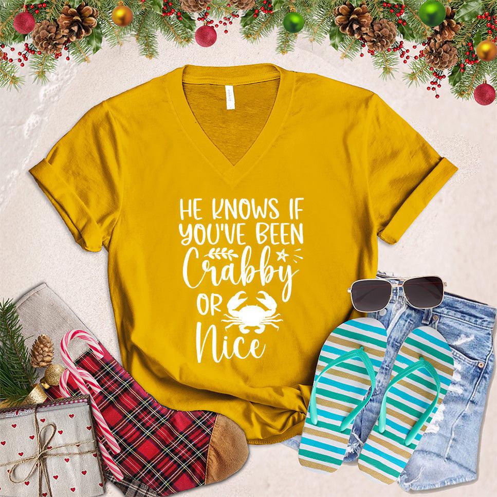 He Knows If You've Been Crabby Or Nice V-Neck - Brooke & Belle