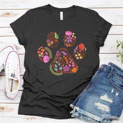 Floral Paw Colored Print T-Shirt