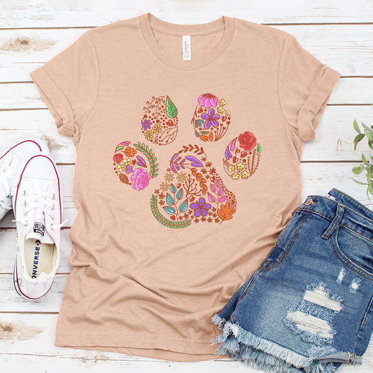 Floral Paw Colored Print T-Shirt