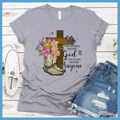 She Who Kneels Before God Can Stand Before Anyone T-Shirt Colored Edition - Brooke & Belle