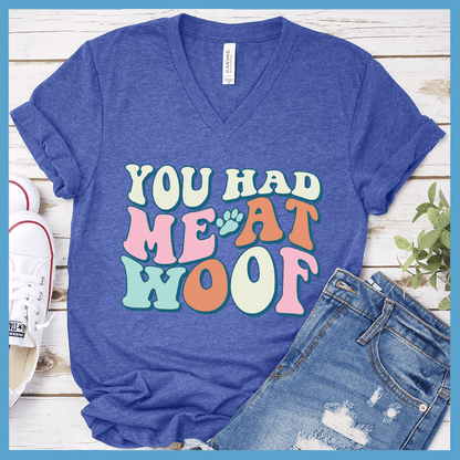 You Had Me At Woof Colored Print V-Neck - Brooke & Belle