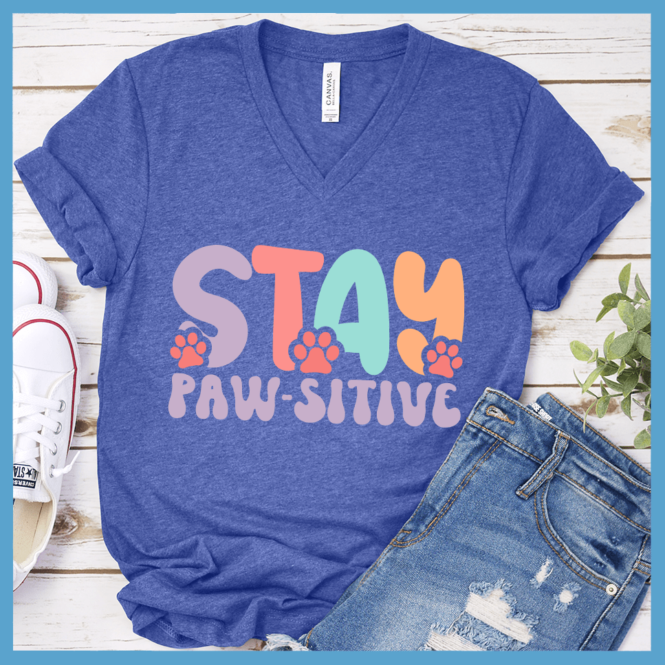 Stay Paw-Sitive Colored Print Version 1 V-Neck - Brooke & Belle