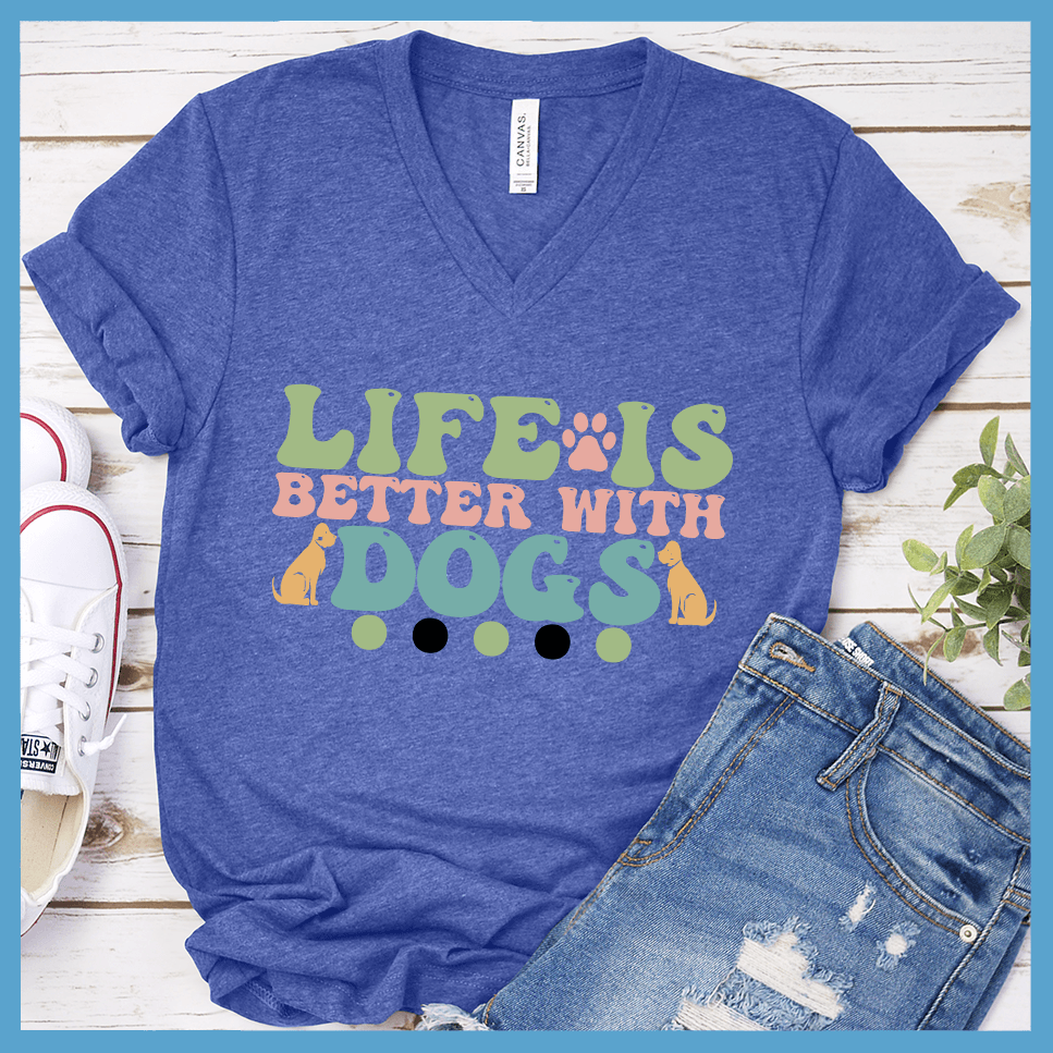 Life Is Better With Dogs Colored Print V-Neck