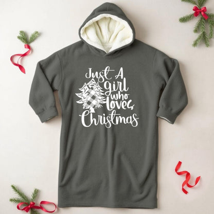 Just A Girl Who Loves Christmas Wearable Hooded Blanket