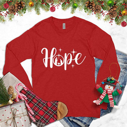 Hope Christmas Long Sleeves Red - Cheerful 'Hope' Christmas-themed long-sleeved top with holiday stars design