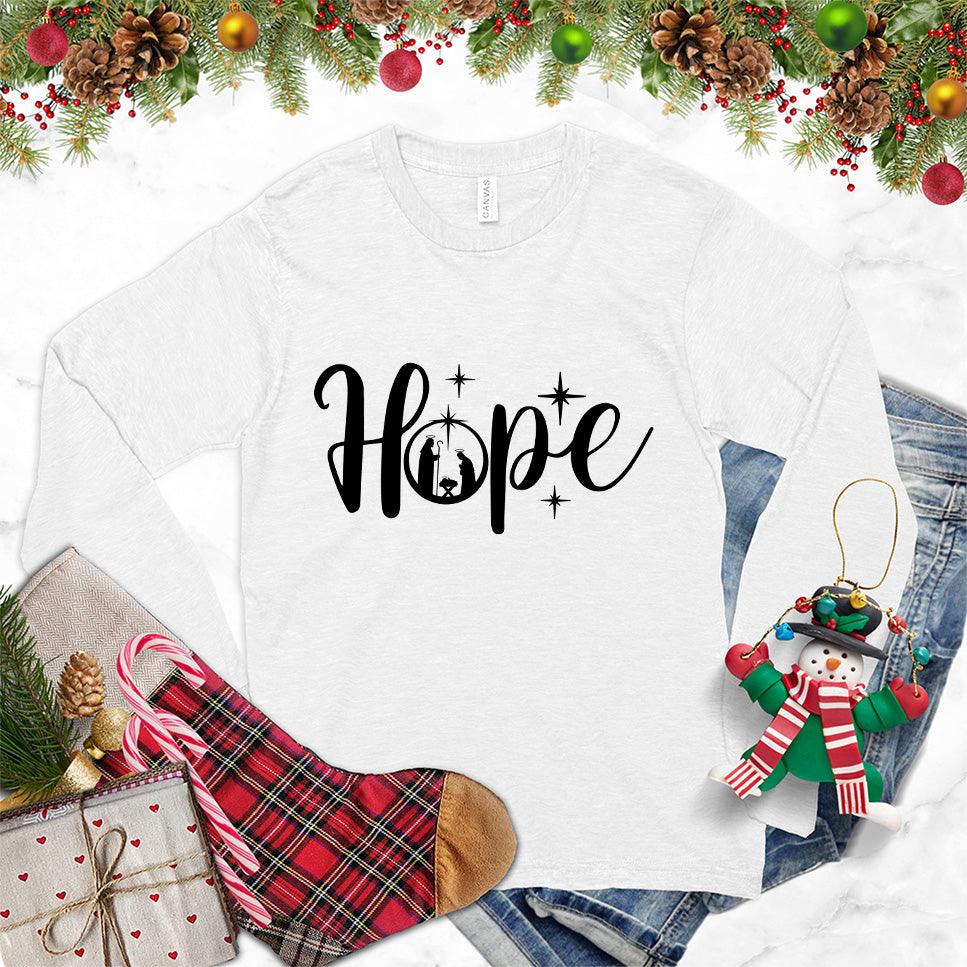 Hope Christmas Long Sleeves White - Cheerful 'Hope' Christmas-themed long-sleeved top with holiday stars design