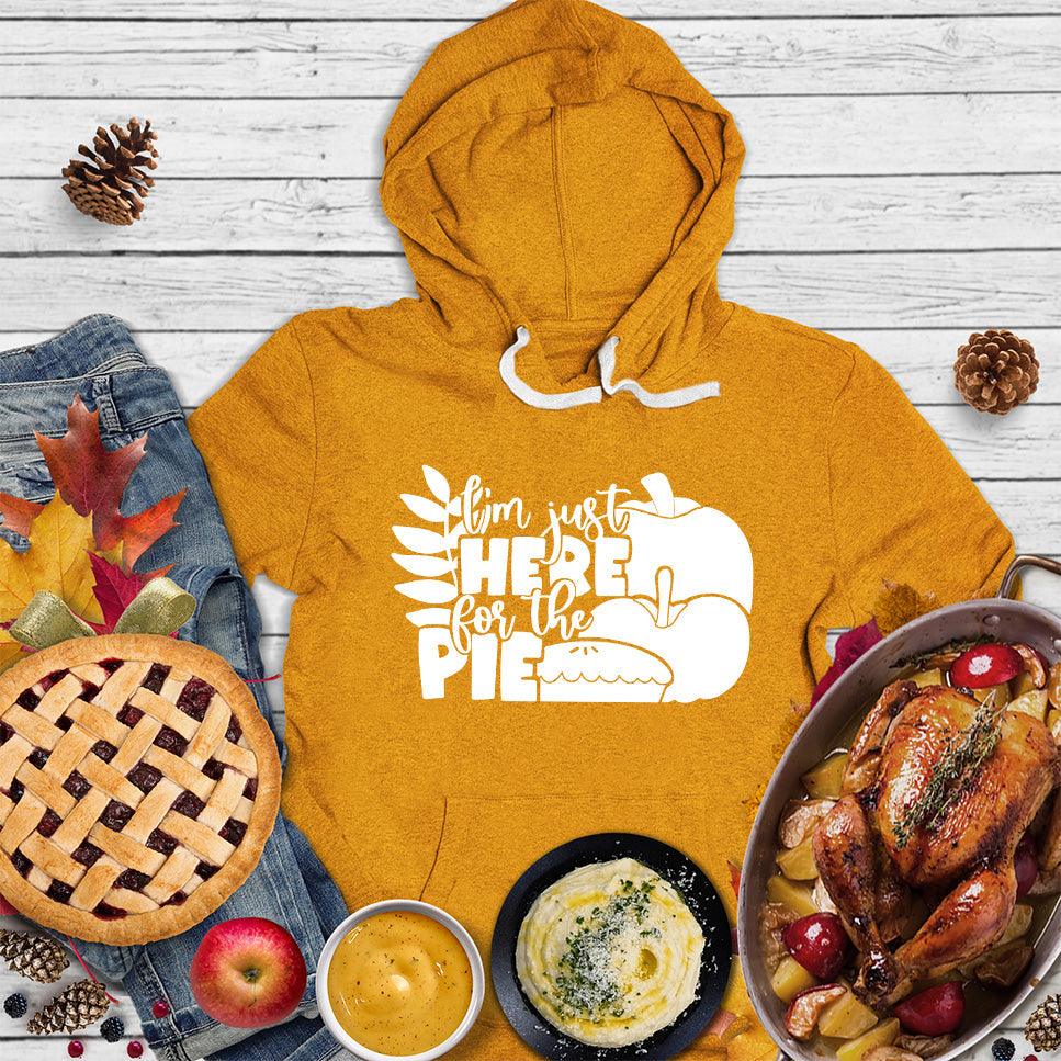 I'm Just Here For The Pie Version 3 Hoodie Heather Mustard - Fun hoodie with "I'm Just Here For The Pie" slogan, ideal for foodies and casual hangouts.