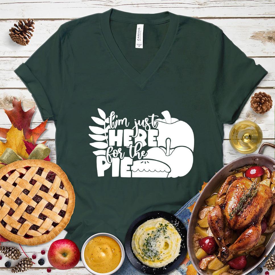 I'm Just Here For The Pie Version 3 V-Neck Forest - Casual V-Neck T-Shirt with 'I'm Just Here For The Pie' print, perfect for food lovers and humorous occasions.