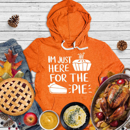 I'm Just Here for the Pie Hoodie Orange - Humorous hoodie with 'I'm Just Here for the Pie' slogan and pie graphic, perfect for casual wear.