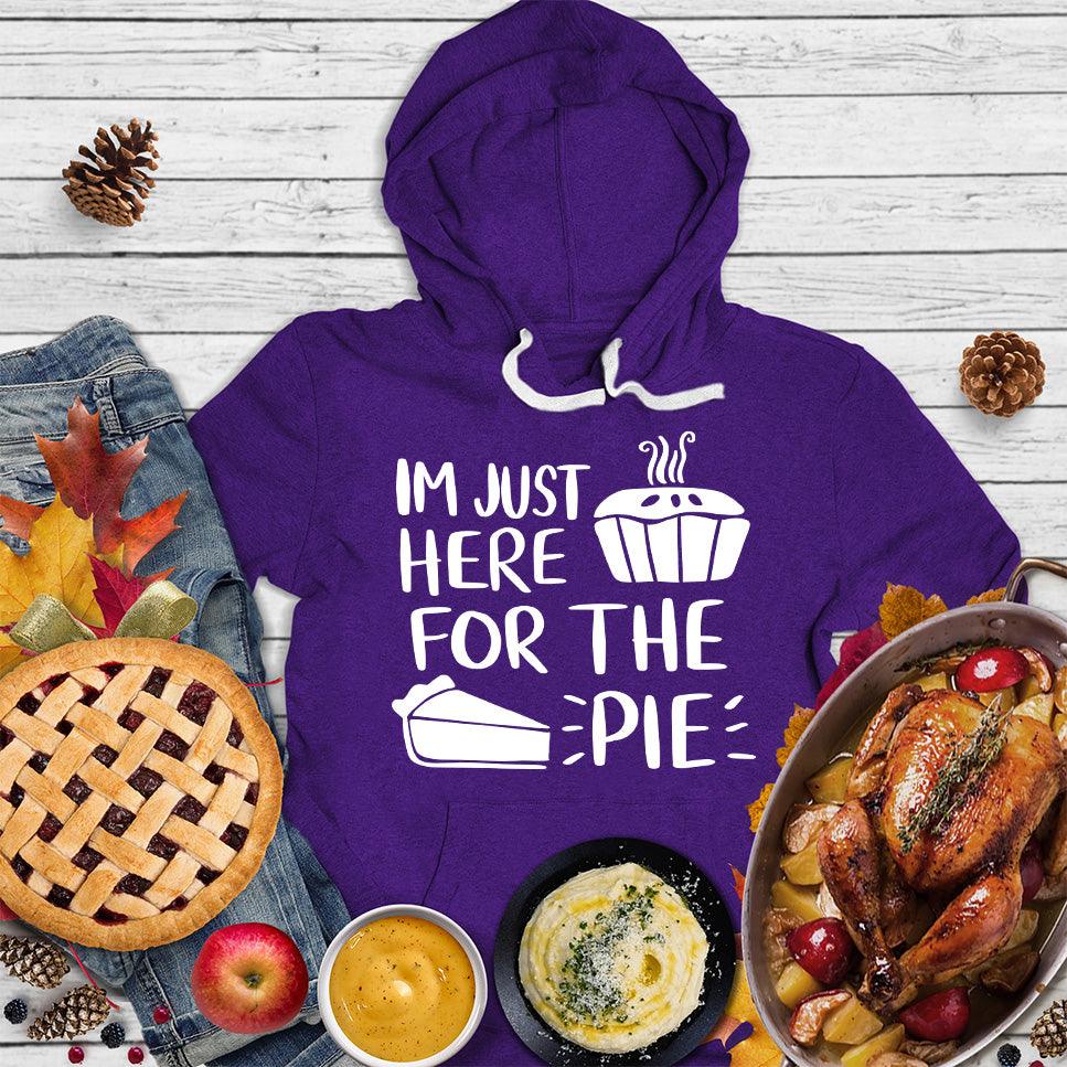 I'm Just Here for the Pie Hoodie Team Purple - Humorous hoodie with 'I'm Just Here for the Pie' slogan and pie graphic, perfect for casual wear.