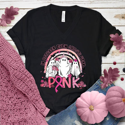 In October Even Ghosts Wear Pink V-Neck Colored Edition